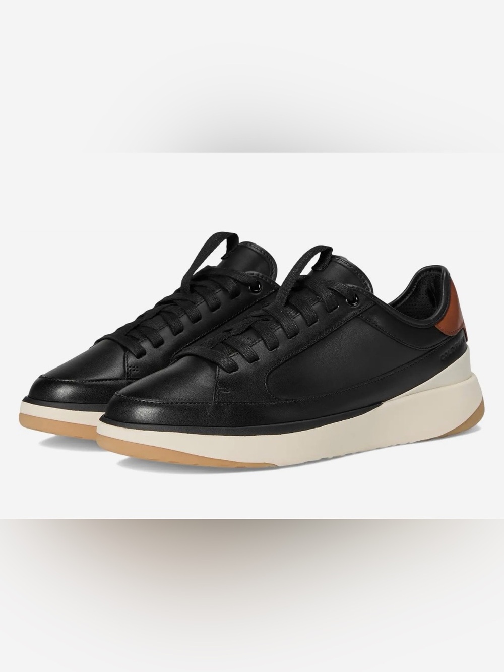 NWOB Cole Haan Black Leather Sneakers with Brown Heel Accent Size 13